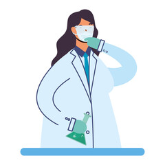 Sticker - female doctor wearing medical mask with tube test flask laboratory