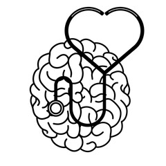 Canvas Print - brain human with stethoscope mental health care icon