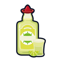 Canvas Print - tequila bottle and cup mexican flat style icon