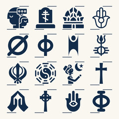 Simple set of creed related filled icons.