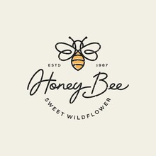 Vintage Honey Bee Logo Template Vector Illustration