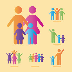 Poster - bundle of community and family figures in yellow background degradient style icons