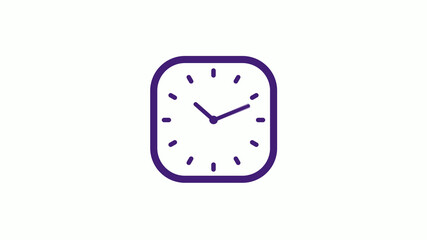 Purple dark square clock icon on white background,12 hours counting down clock icon