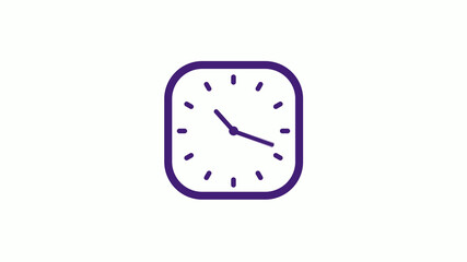 Purple dark square clock icon on white background,12 hours counting down clock icon