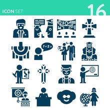 Simple Set Of 16 Icons Related To Missionary