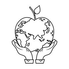 Wall Mural - hands lifting world planet earth with apple shape