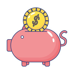 Poster - piggy savings with coin money flat style icon