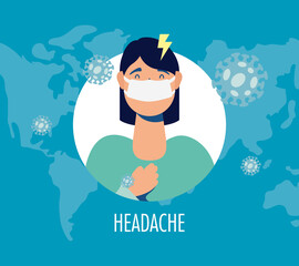 Canvas Print - woman sick with headache covid19 symptom character