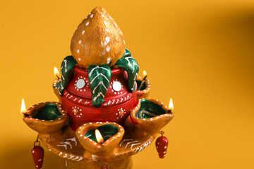 Indian Festival Diwali , Beautiful Clay Oil Lamp for for diwali celebration