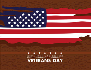 Poster - happy veterans day lettering with usa flag painted in wooden background