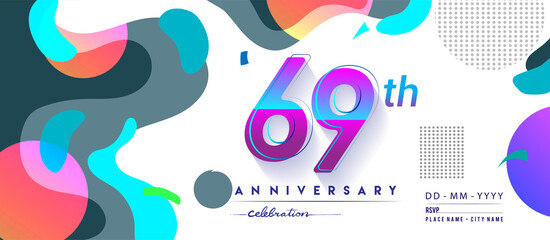 69th years anniversary logo, vector design birthday celebration with colorful geometric background and circles shape.