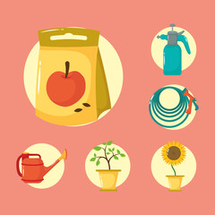 Wall Mural - apple seed bag and gardening flat style icons