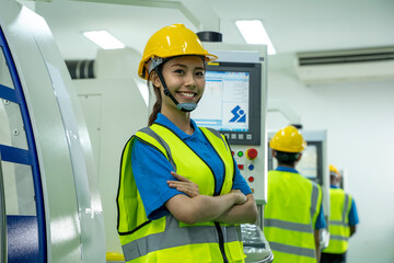 Aufkleber - Industrial worker at machine industrial factory.