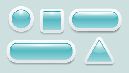 Poster - Buttons 3D blue set, shiny collection water soft vector icons.