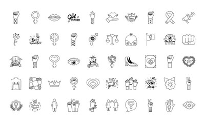 Sticker - bundle of fifty feminism line style icons