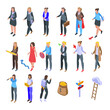 © ylivdesign - Successful business woman icons set. Isometric set of successful business woman vector icons for web design isolated on white background