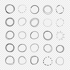 Wall Mural - vector set of hand drawn circles, freehand drawings, black scribble lines, round shapes isolated on 