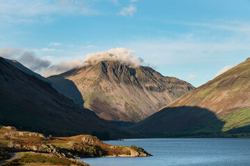 Wall Mural - Beautiful late Summer landscape image of Wasdale Valley in Lake District, looking towards Scafell Pike, Great Gable and Kirk Fell mountain range