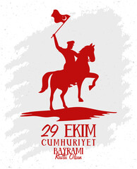 Wall Mural - ekim bayrami celebration poster with soldier in horse waving flag