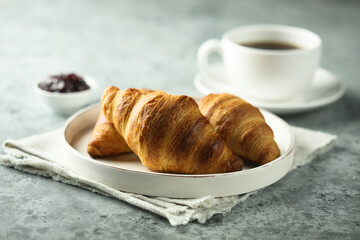 Sticker - Traditional homemade French croissants on a plate