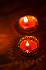 Poster - Indian festival diwali , candle on dark background