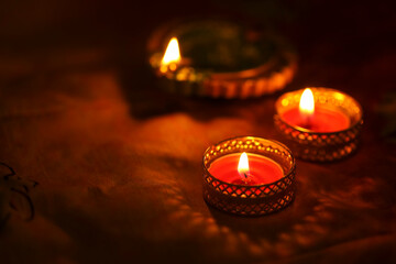 Canvas Print - Indian festival diwali , candle on dark background