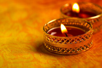 Poster - Indian festival diwali , candle on dark background