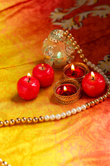 Wall Mural - Indian festival Diwali , Glowing apple shape candle