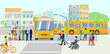 Öffentliches Verkehrsmittel mit Bus Haltestelle, Vektor Illustration