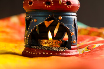 Wall Mural - Indian Festival Diwali , oil lamp on dark background