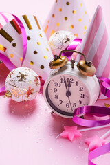 Poster - card with christmas decoration in pink background