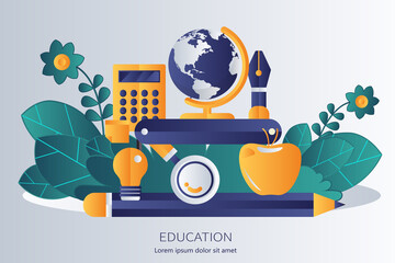 Wall Mural - Education, training, on line tutorial, e-learning concept.Knowledge concept. Flat vector illustration.