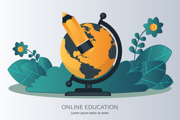 Wall Mural - Education, training, on line tutorial, e-learning concept.Knowledge concept. Flat vector illustration.