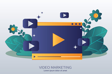 Wall Mural - viral video marketing advertising webinar. flat vector illustrator