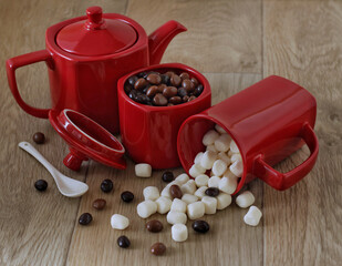 chocolate beans and cup of coffee