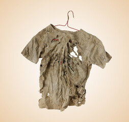 Wall Mural - Old dirty torn rag isolated on white background. Cleaning rag.