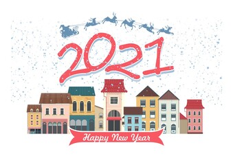 Wall Mural - 2021 horizontal english city calendar cozy city