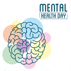 Wall Mural - Mental Health Day lettering with brain and colors