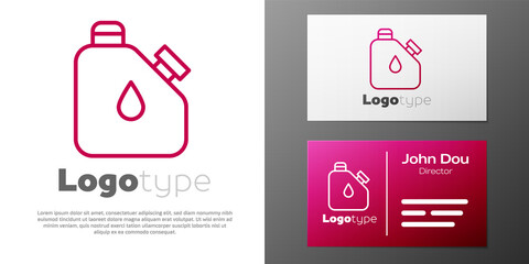 Sticker - Logotype line Canister for flammable liquids icon isolated on white background. Oil or biofuel, explosive chemicals, dangerous substances. Logo design template element. Vector.