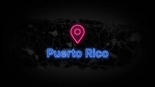 Puerto Rico State Of The United States Of America. Animated Neon Location Marker On The Map. Easy To Use With Screen Transparency Mode On Your Video. 4k 30 Fps.