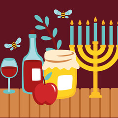 Wall Mural - happy rosh hashanah with chandelier and wines