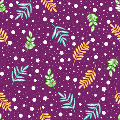 Wall Mural - doodle branch with leaves seamless pattern of hand drawn purple abstract background design