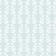 Wall Mural - pastel vertical striped seamless pattern of hand drawn branch with leaves background design