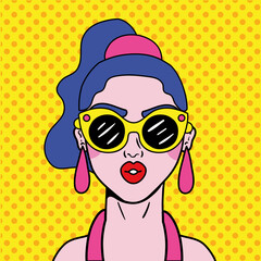 Sticker - young woman wearing sunglasses pop art style