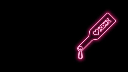 Canvas Print - Glowing neon line Spanking paddle icon isolated on black background. Fetish accessory. Sex toy for adult. 4K Video motion graphic animation