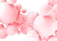 3D Rendering Abstract Realistic Balls, Pink Bubbles. Dynamic 3d Spheres On White Background