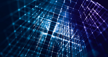 Wall Mural - data building dots and line connections, information flow. tech, social, cyber concept.