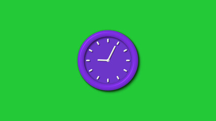 New purple color 3d wall clock isolated on green background,12 hours wall clock