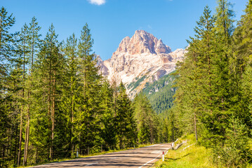 Wall Mural - View at the Forcella Colfiedo mountain from the road in Dolomites near Cortina D Ampezzo - South Tyrol,Italy