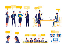 Business Talk Concept. Vector Illustration Of Talking Businessman. Concept For Video Conference, Workers At Office.